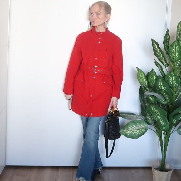 Michael Kors 100% Wool Red Coat With Stand-collar & Belt - Picture 13 of 13